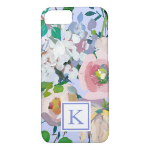 Pretty Periwinkle Blue Watercolor Floral Monogram iPhone 8/7 Case