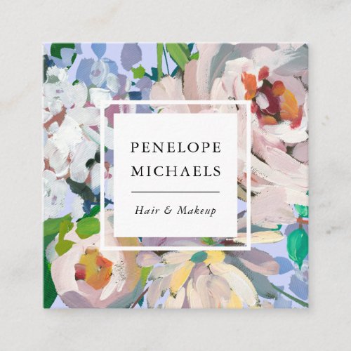 Pretty Periwinkle Blue with Watercolor Floral Square Business Card