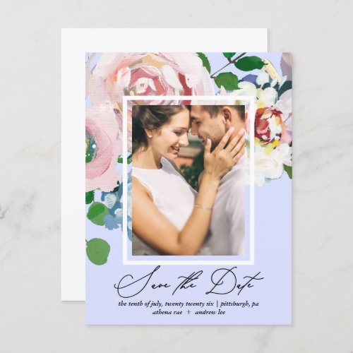 Pretty Periwinkle Floral Photo Save the Date Invitation Postcard