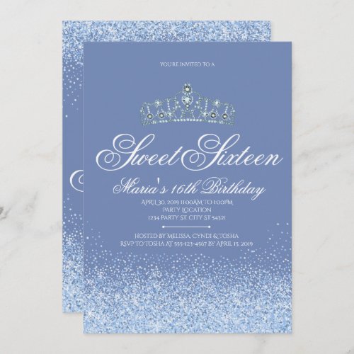 Pretty Periwinkle Glitter Sweet 16 Invitations