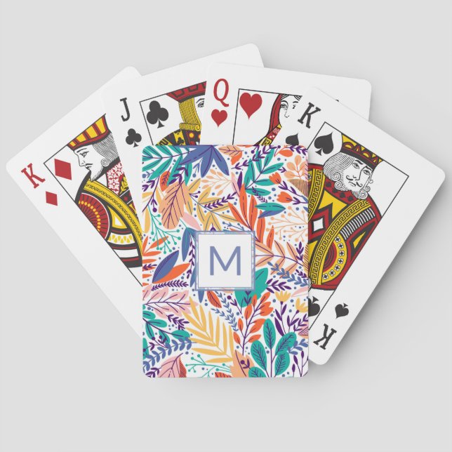 Pretty Periwinkle Purple Monogram Spring Flowers Poker Cards (Back)