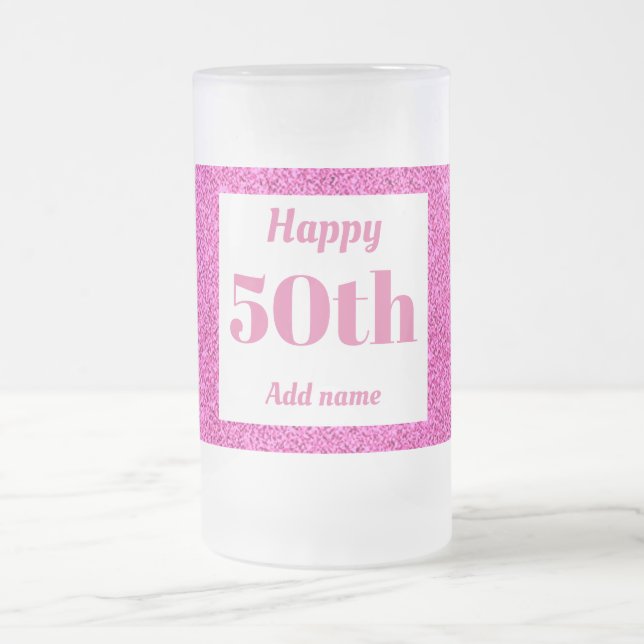 Pretty personalised birthday glass mug gift 50th (Center)