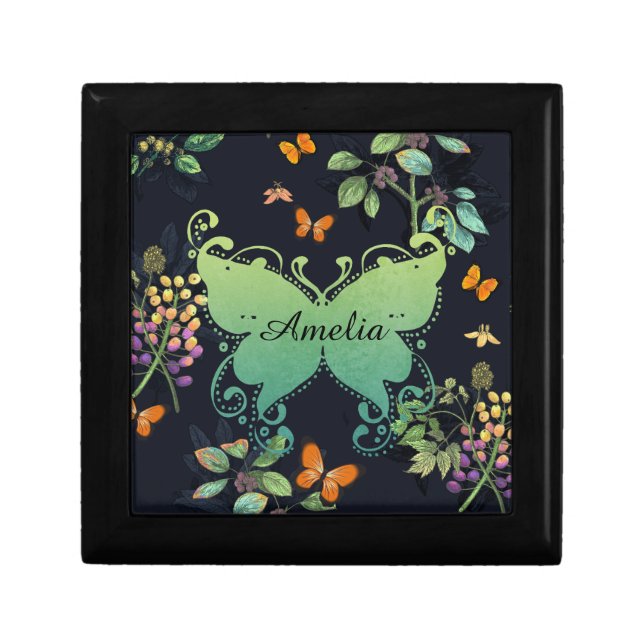 Pretty Personalised Dark Floral Butterfly Pattern Gift Box (Front)