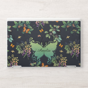 Pretty Personalised Dark Floral Butterfly Pattern HP Laptop Skin