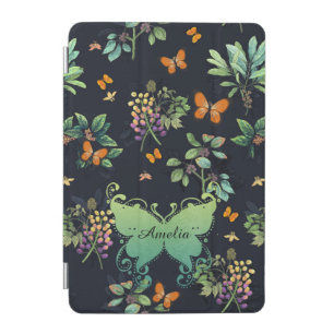 Pretty Personalised Dark Floral Butterfly Pattern iPad Mini Cover