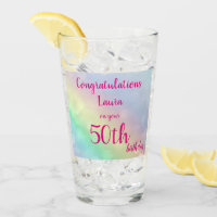 Pretty personalised Happy 50th Birthday Glass