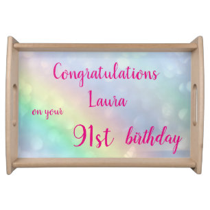 Pretty personalised Happy 91st Birthday design Serving Tray
