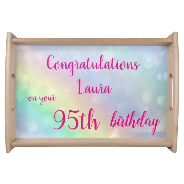 Pretty personalised Happy 95th Birthday design Serving Tray (Front)
