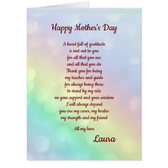 Pretty personalised pastel Mothers Day Card (Front)