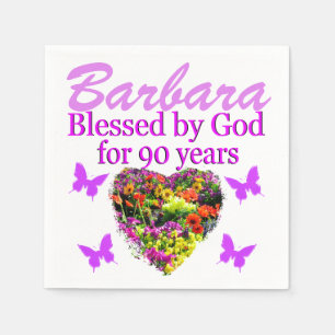 PRETTY PERSONALIZED 90TH BIRTHDAY FLORAL NAPKINS