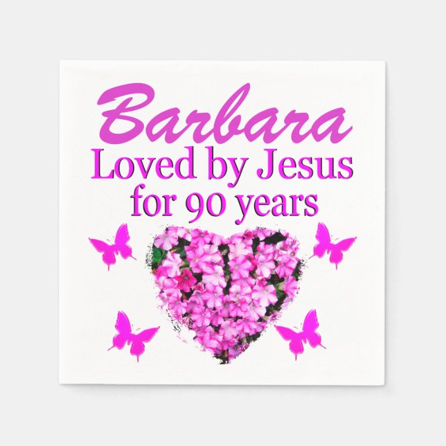 PRETTY PERSONALIZED 90TH BIRTHDAY FLOWERS NAPKINS (Front)