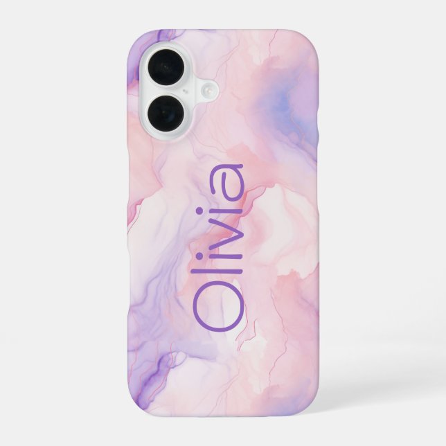 Pretty Personalized Abstract Marble Pink Purple iPhone Case (Back)