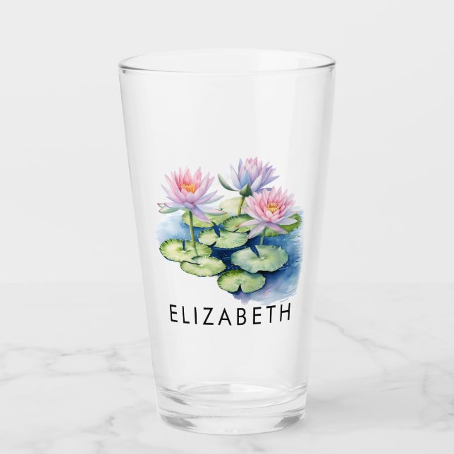 Pretty Personalized Birth Month Flower Custom Name Glass (Front)