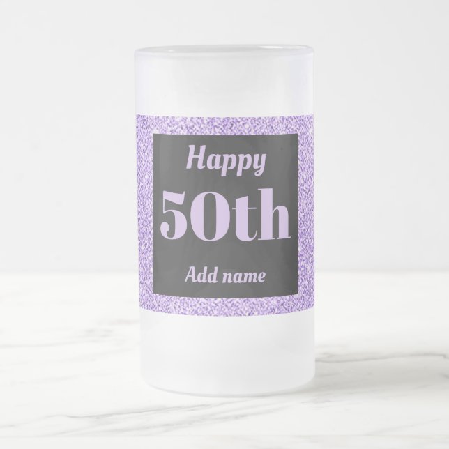 Pretty personalized birthday glass mug gift 50th (Center)