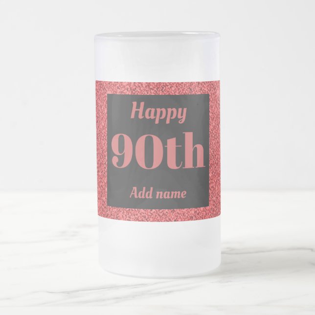 Pretty personalized birthday glass mug gift 90th (Center)
