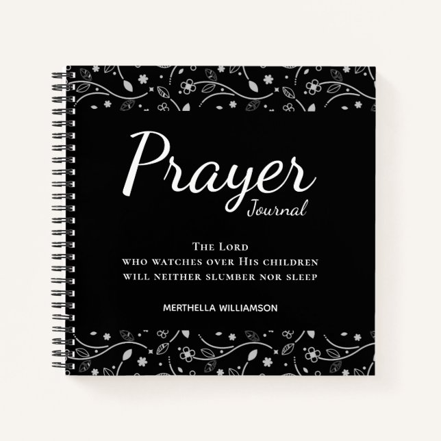 Pretty Personalized Black Floral Prayer Journal (Front)