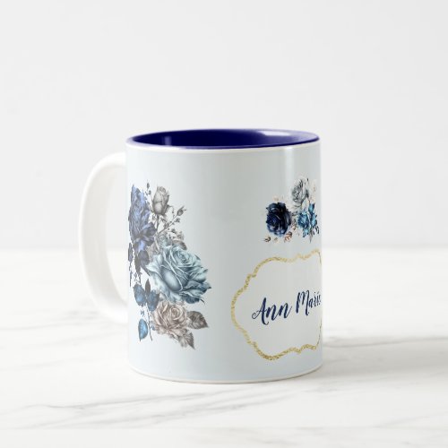 Pretty Personalized Blue Rose Coffee Tea Mug