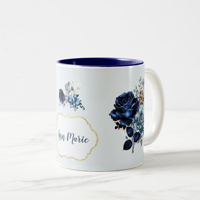Pretty Personalized Blue Rose Coffee Tea Mug (Front Right)