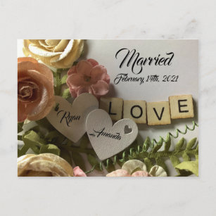 Pretty Personalized Bride & Groom Floral Married Postcard