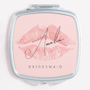 Pretty Personalized Bridesmaid Pink Compact Mirror