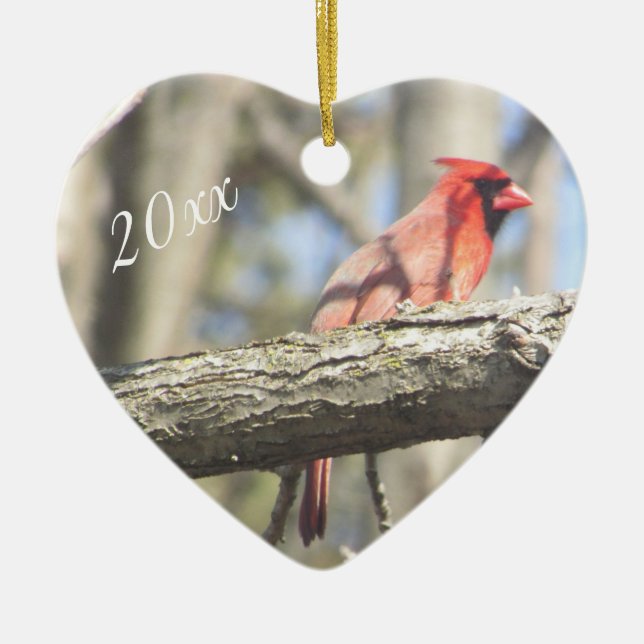 Pretty Personalized Cardinal Photo Heart ornament (Front)