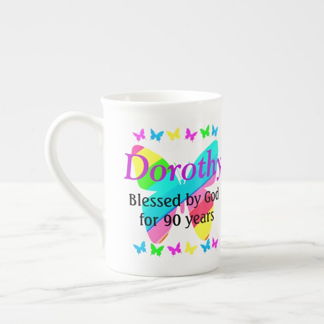 PRETTY PERSONALIZED CHRISTIAN 90TH BIRTHDAY MUG (Left)
