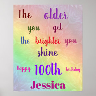 Pretty personalized colorful 100th Birthday Name Poster