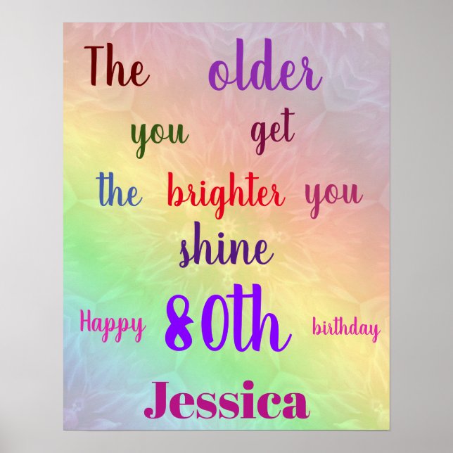Pretty personalized colorful 80th Birthday Name Poster (Front)