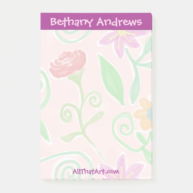 Pretty Personalized Floral Notepad Post-it Notes (Front)