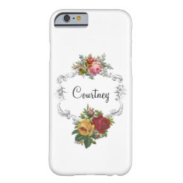Pretty Personalized French Roses and Elegant Frame Barely There iPhone 6 Case