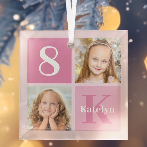 Pretty Personalized Girls Photo Collage Christmas Glass Ornament