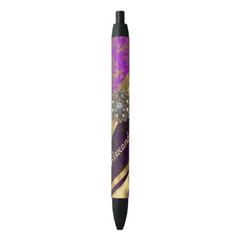 Pretty Personalized Girly Purple Damask Patten Black Ink Pen by monogramgiftz at Zazzle
