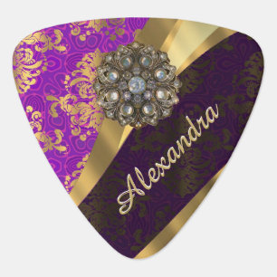 Pretty personalized girly purple damask patten guitar pick