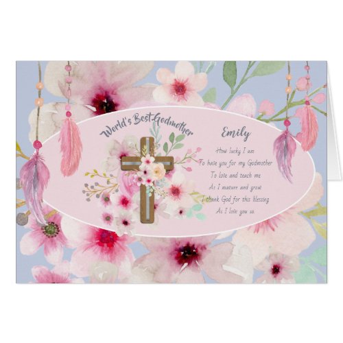 Pretty Personalized GODMOTHER Poem Pink Floral 