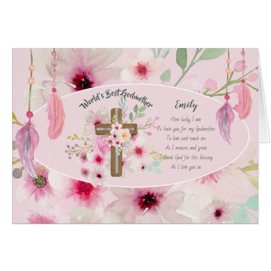 Pretty Personalized GODMOTHER Poem Pink Floral  (Front Horizontal)