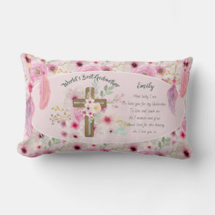 Pretty Personalized GODMOTHER Poem Pink Floral  Lumbar Pillow