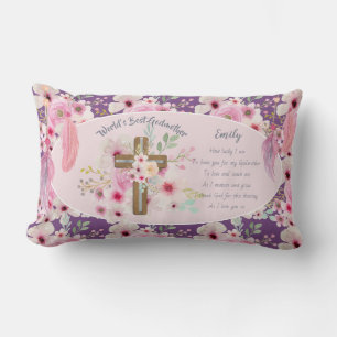Pretty Personalized GODMOTHER Poem Pink Floral Lumbar Pillow