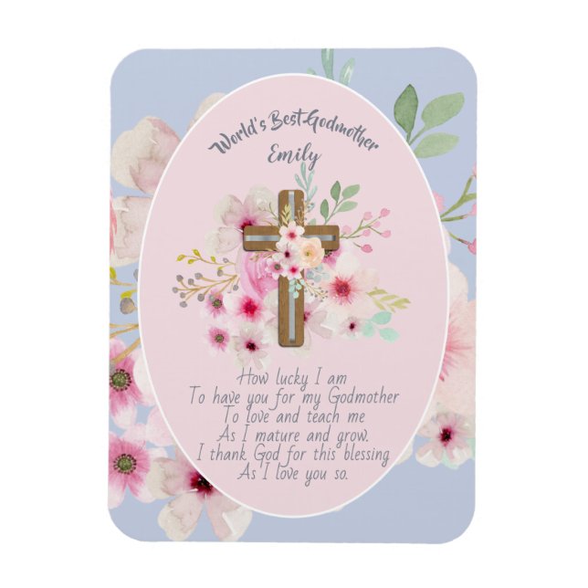 Pretty Personalized GODMOTHER Poem Pink Floral  Magnet (Vertical)