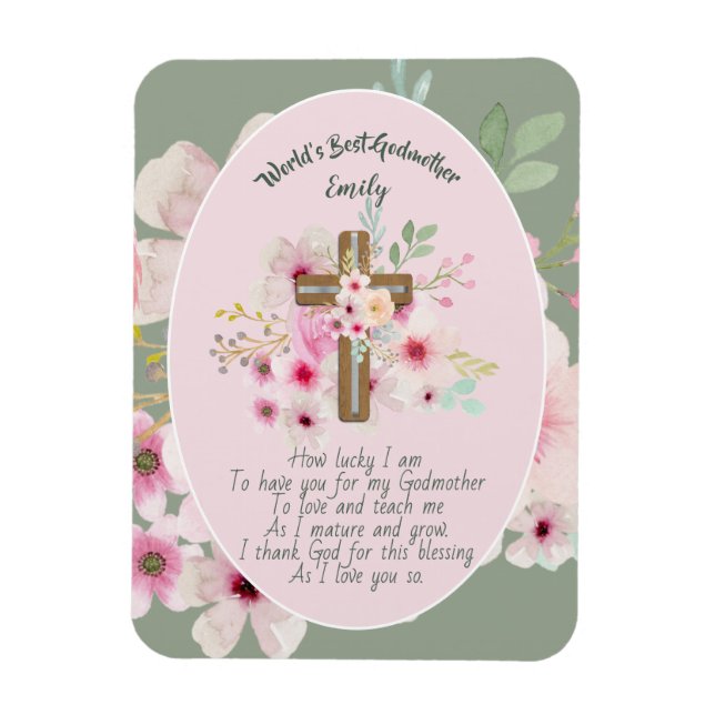 Pretty Personalized GODMOTHER Poem Pink Floral  Magnet (Vertical)