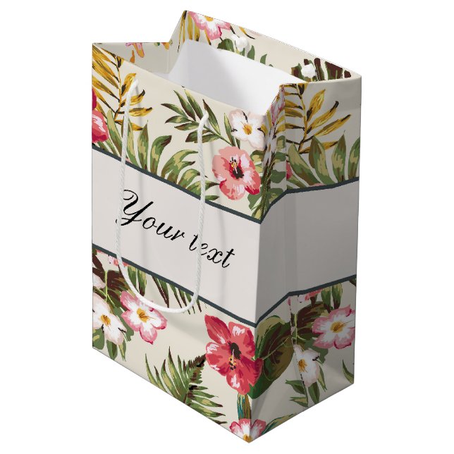 Pretty Personalized Hibiscus Pattern Medium Gift Bag (Front Angled)