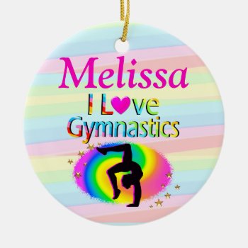 Pretty Personalized I Love Gymnastics Ornament by MySportsStar at Zazzle