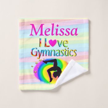 Pretty Personalized I Love Gymnastics Wash Cloth by MySportsStar at Zazzle