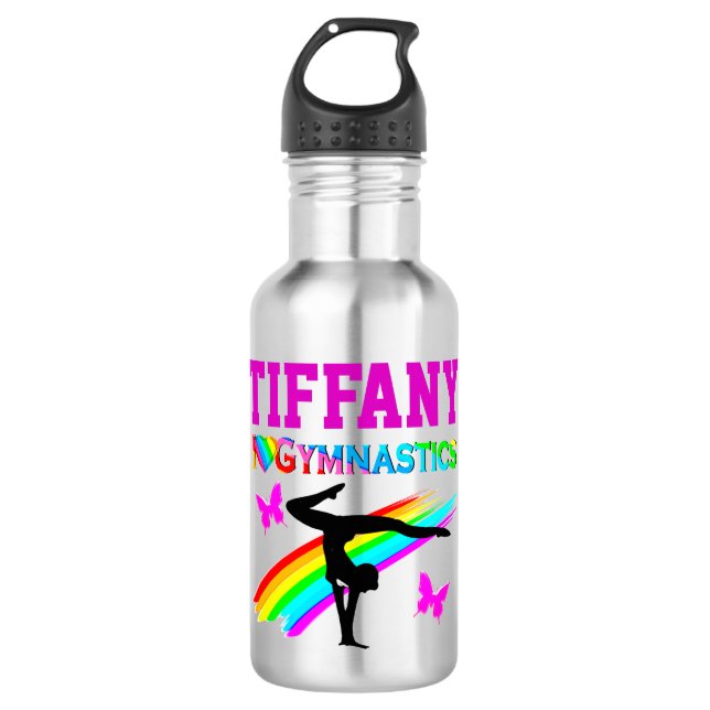 PRETTY PERSONALIZED I LOVE GYMNASTICS WATER BOTTLE (Front)