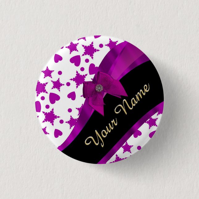 Pretty personalized magenta girly patterned button (Front)