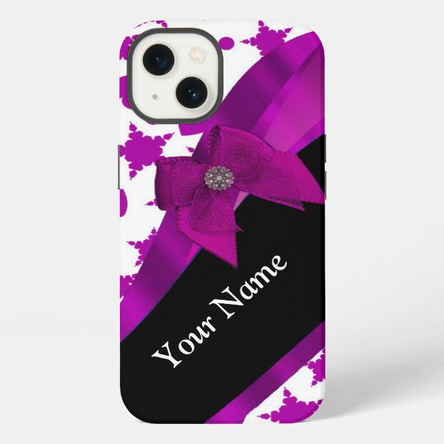 Pretty personalized magenta girly patterned iphone case (Back)