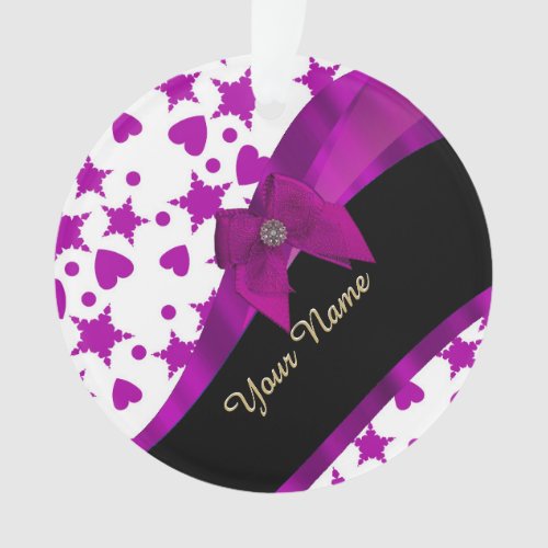 Pretty personalized magenta girly patterned ornament