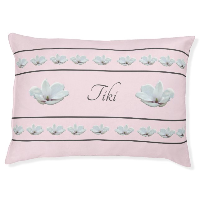 Pretty Personalized Magnolia Flower Dog Bed (Front)