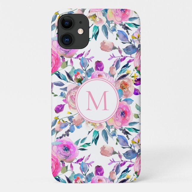 Pretty Personalized Monogrammed Floral Case-Mate iPhone Case (Back)