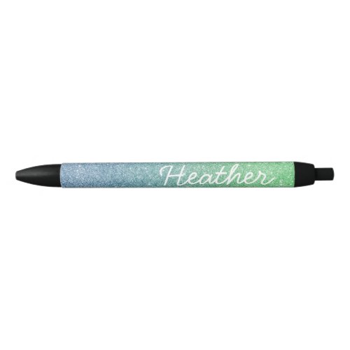 Pretty Personalized Name Ombre Glitter Blue Green Black Ink Pen