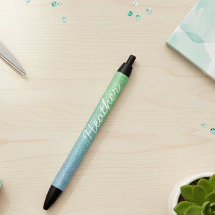 Pretty Personalized Name Ombre Glitter Blue Green Pen